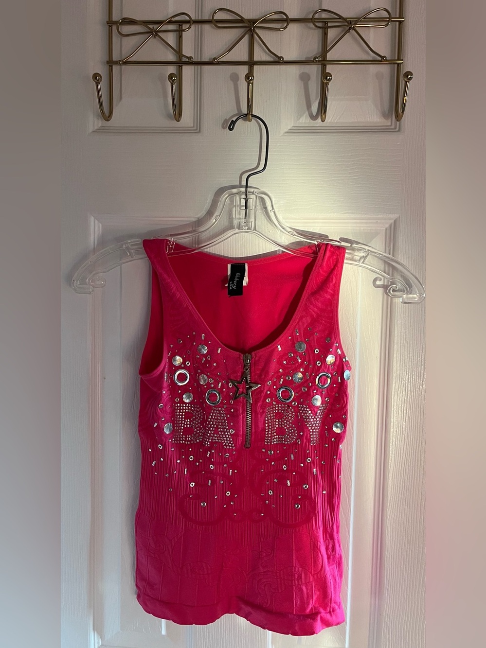 Hot Pink Embellished Tank with Star Zip Pull